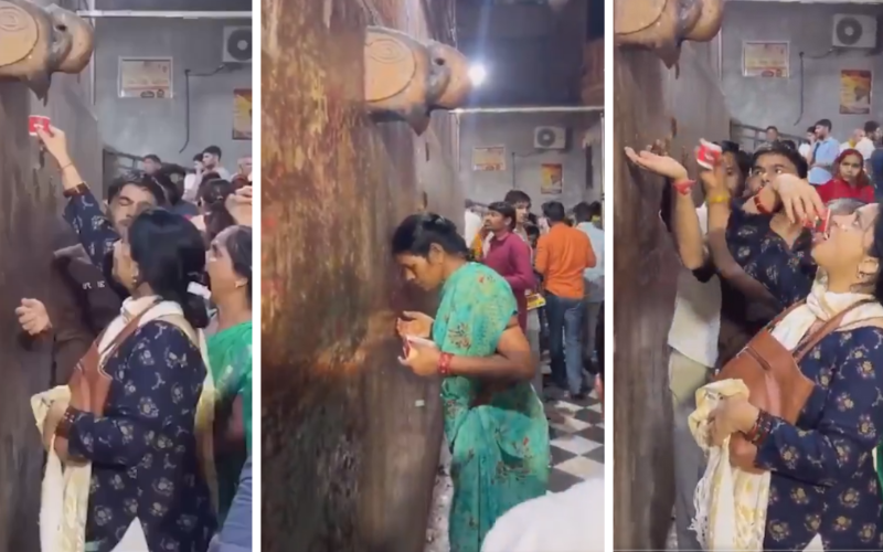Devotos en la India hacen cola para beber agua bendita y resultó ser agua de aire acondicionado